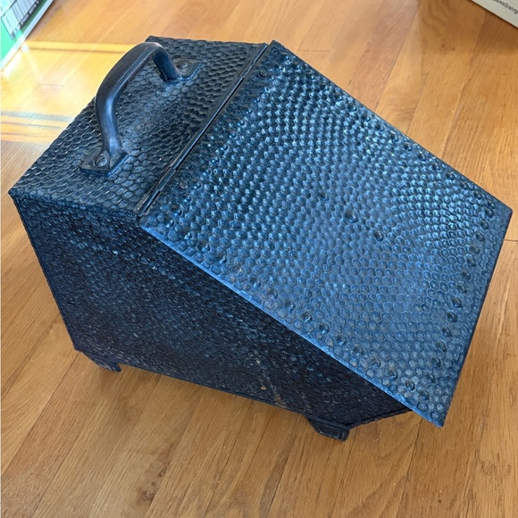 Antique German Coal Scuttle Box Hammered Texture Metal Hinged Lid